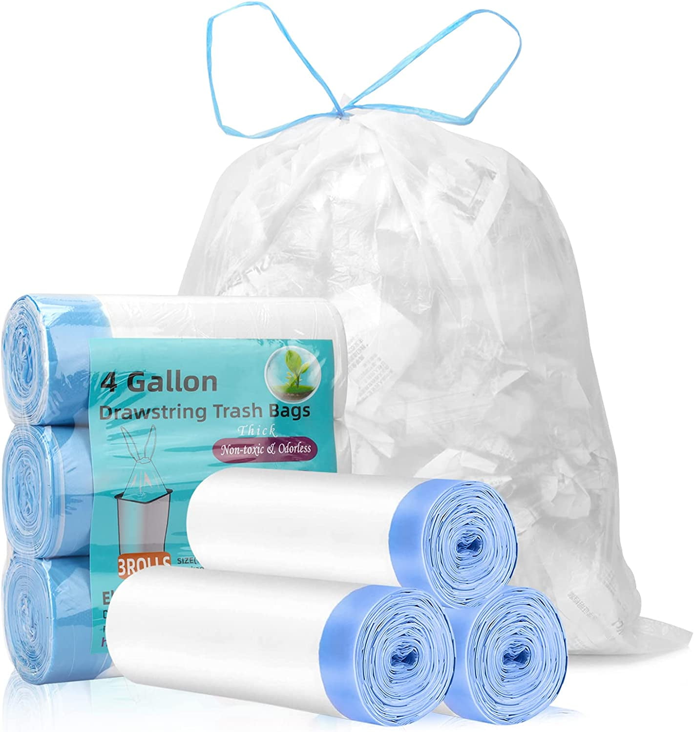 Drawstring Trash Bags, KMRIPYU White 4 Gallon Small Trash Bags Easy to  Separate Garbage Bags for Bathroom, Kitchen, Bedroom, Office, Car, Fit 4-gallon  Trash Cans 102 Counts (White 4Gal) - Coupon Codes
