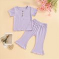 thumbnail image 2 of Toddler Girl Clothes Solid Color Outfits for Toddler Girls Clothes Ribbed T-Shirt Tee Tops + Flare Pants Baby Clothes Bell-Bottoms Set 12 18 24 Months 2T 3T 4T Kaprioy, 2 of 6