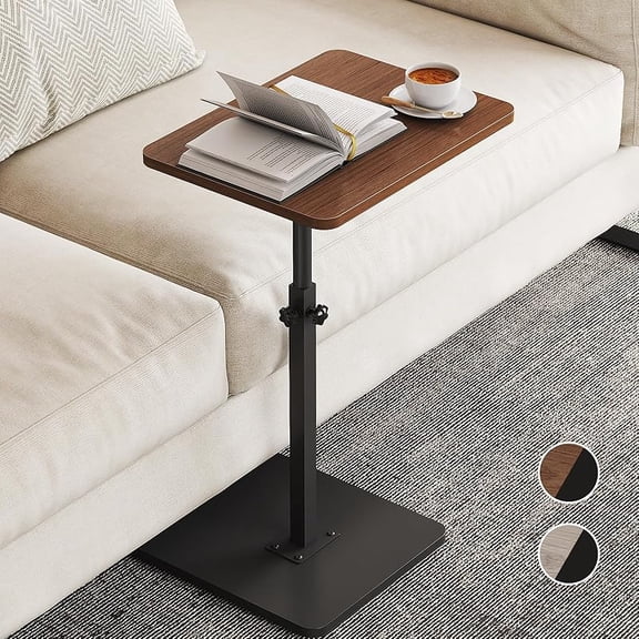 Minimalist Height Adjustable End Table, 360 °   Rotatable Sofa Armrest Side Tray Table, Adjustable Legs Space-Saving Couch Bedside TV Tray C-Shaped End Table Snack Table for Eating