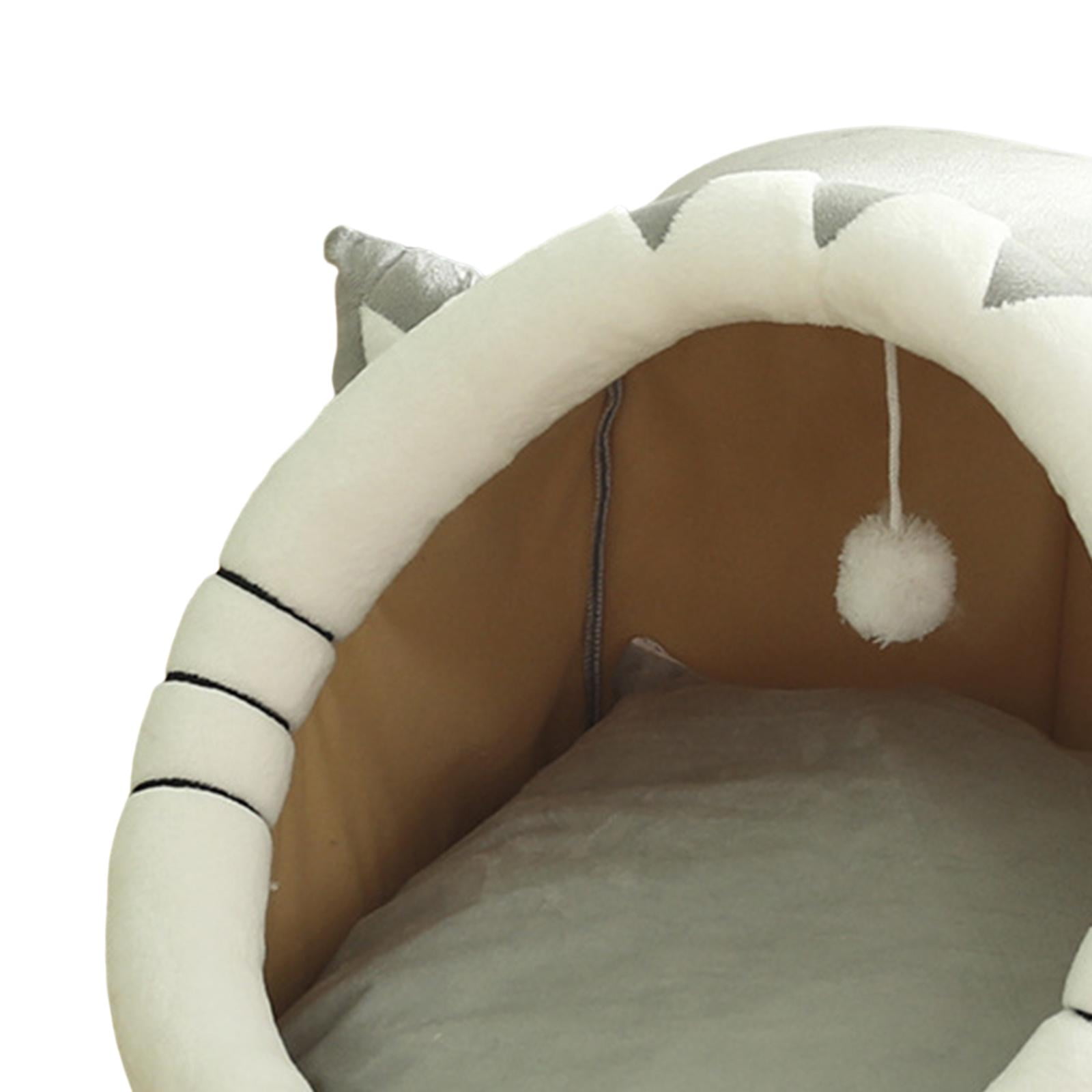 Cute Cave Bed with Ball Slip Bottom Furniture Warm Dog Basket Soft Hideout Portable Pet House Nest for Puppy Indoor Cats Rabbit Kitten , 35x35x31cm Gray