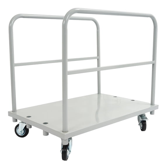 KOJEM 23x34 inch Steel Panel Truck Cart Flat Dolly Cart Flatbed with 2000 lbs Capacity Platform Truck Heavy Duty Lumber Drywall Dolly 4 Swivel Casters Board with 2 Detachable Side Handrails