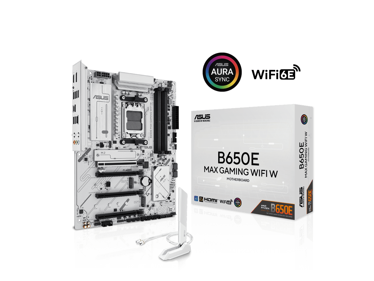 ASUS B650E MAX GAMING WIFI W - AMD B650 AM5, PCIe 5.0, ATX Motherboard, White PCB, DDR5, 3x M.2, Wi-Fi 6E, 2.5Gb LAN, USB 10Gbps Type-C, DisplayPort, HDMI, BIOS FlashBack, Aura Sync, Advanced AI PC