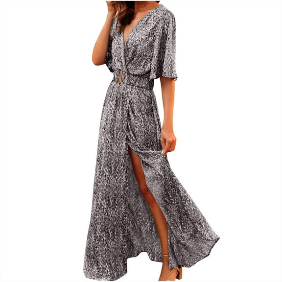 European And Spring/Summer New Bohemian Long Dress Short Sleeved V-neck And Ankle Dress