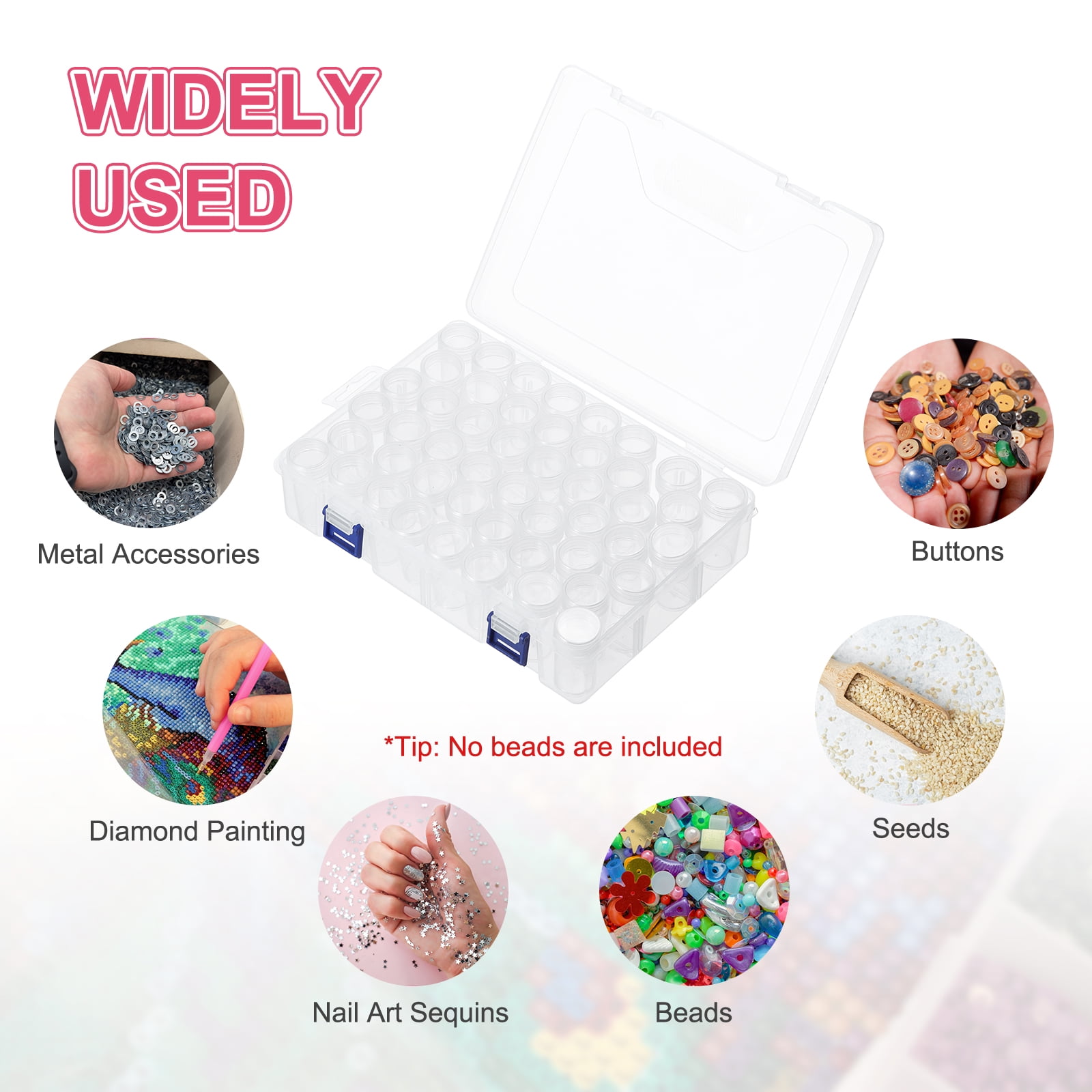 Uxcell 48 Slots Diamond Art Storage Containers, Clear Plastic Diamond Art Painting Beads Organizer Case Accessories with Labels for Jewelry Nail Crafts Rhinestones, 9x6.2x2.3inch