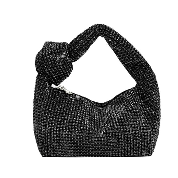 Bling Full Glitter Knotted Handbag for Women Crystal Rhinestone Hobo Dumpling Bag Diamond Evening Clutch Crossbody Bag