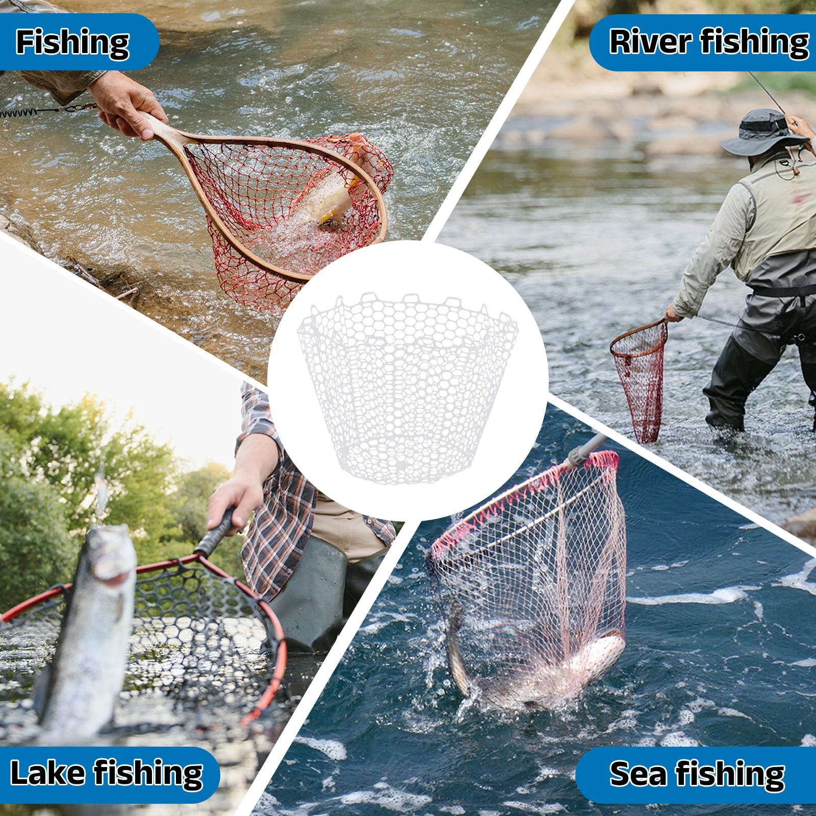 Uxcell Fishing Net Replacement, Foldable Fishing Replacement Netting Silicone Fly Ice Fish Net Landing without Handle Flexible 62x12" & White - For (Freshwater/Saltwater Fishing/Trout)