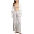 thumbnail image 2 of INSPIRE CHIC Women's Casual Cardigan 3/4 Sleeves Loose Fit Solid Color Linen Shrug S White, 2 of 6