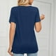 thumbnail image 4 of Top casual de manga corta para mujer con decoración de botones, cuello en V, camiseta suelta de poliéster para verano, azul marino M, 4 of 6