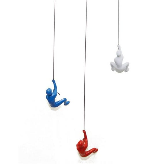 HomeRoots 544459 Blue, Red & White Resin Climbing Man Hanging Dimensional Sculpture - Set of 3
