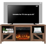 Modern Farmhouse Wood Fireplace TV Stand for TVs up to 65 inch ,Walnut Brown