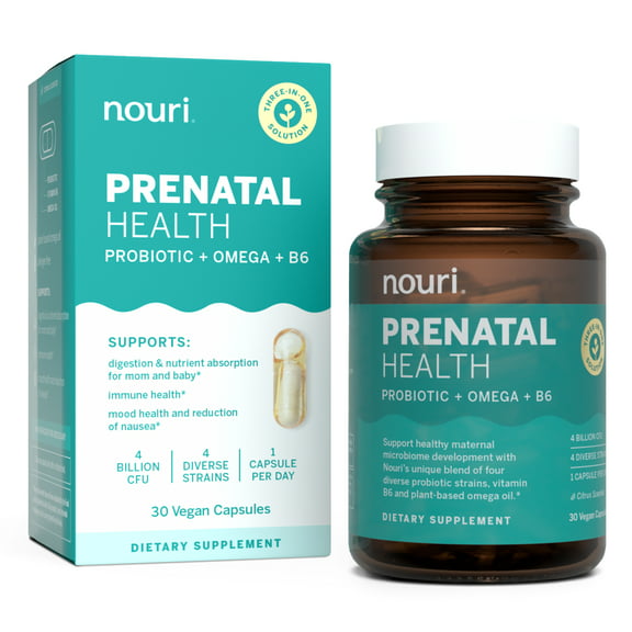 Nouri Prenatal Health Probiotic with Omega and B6 Vegan Capsules, 30 Day Supply