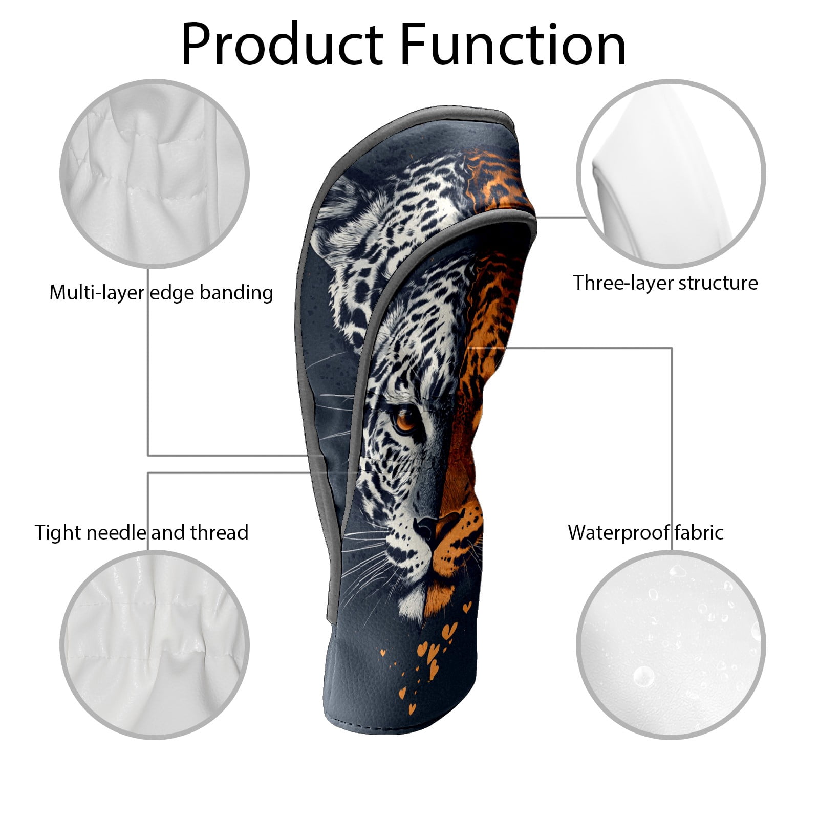 Golf Club Covers PU Leather Waterproof Head Covers for Fairway Woods Hybrids