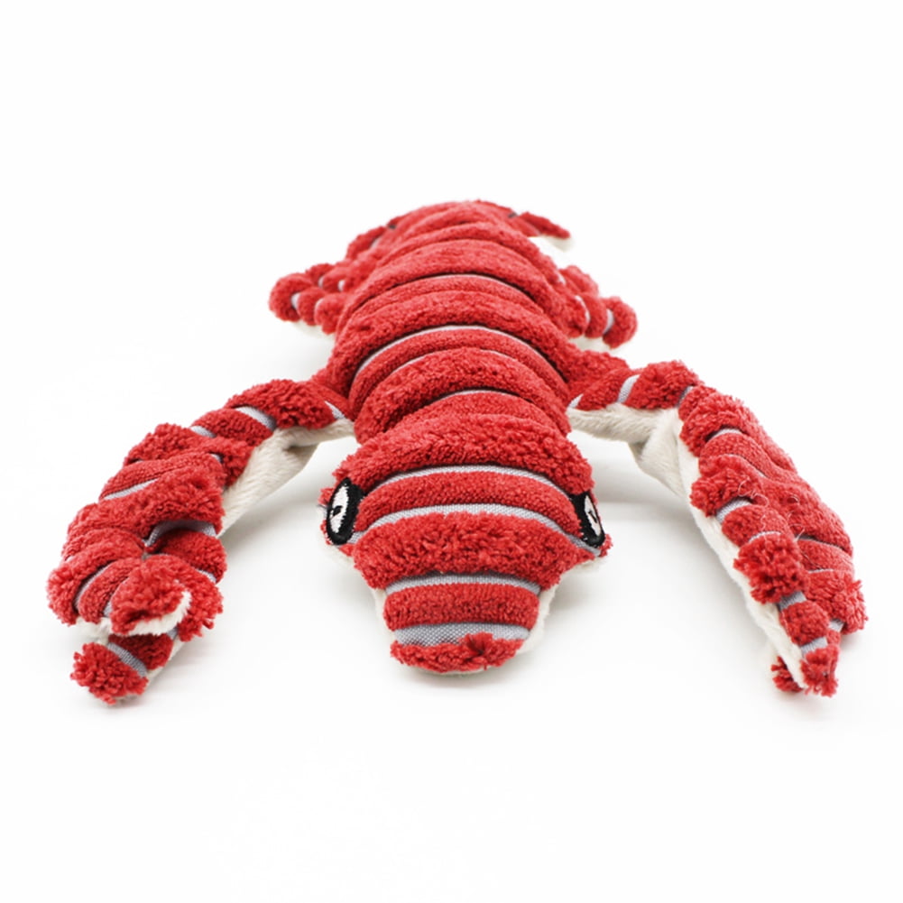 Opvise Pet Dog Cats Puppy Cute Lobster Crab Lizard Shape Doll Soft Squeaky Chew Toy Red