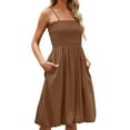 thumbnail image 5 of QingYiHua Womens Summer Smocked Sun Dress with Pockets 2025 Trendy Sleeveless Spaghetti Strap Boho Beach Casual Midi Bubble Dresses Beach Vacation,Khaki, 5 of 9