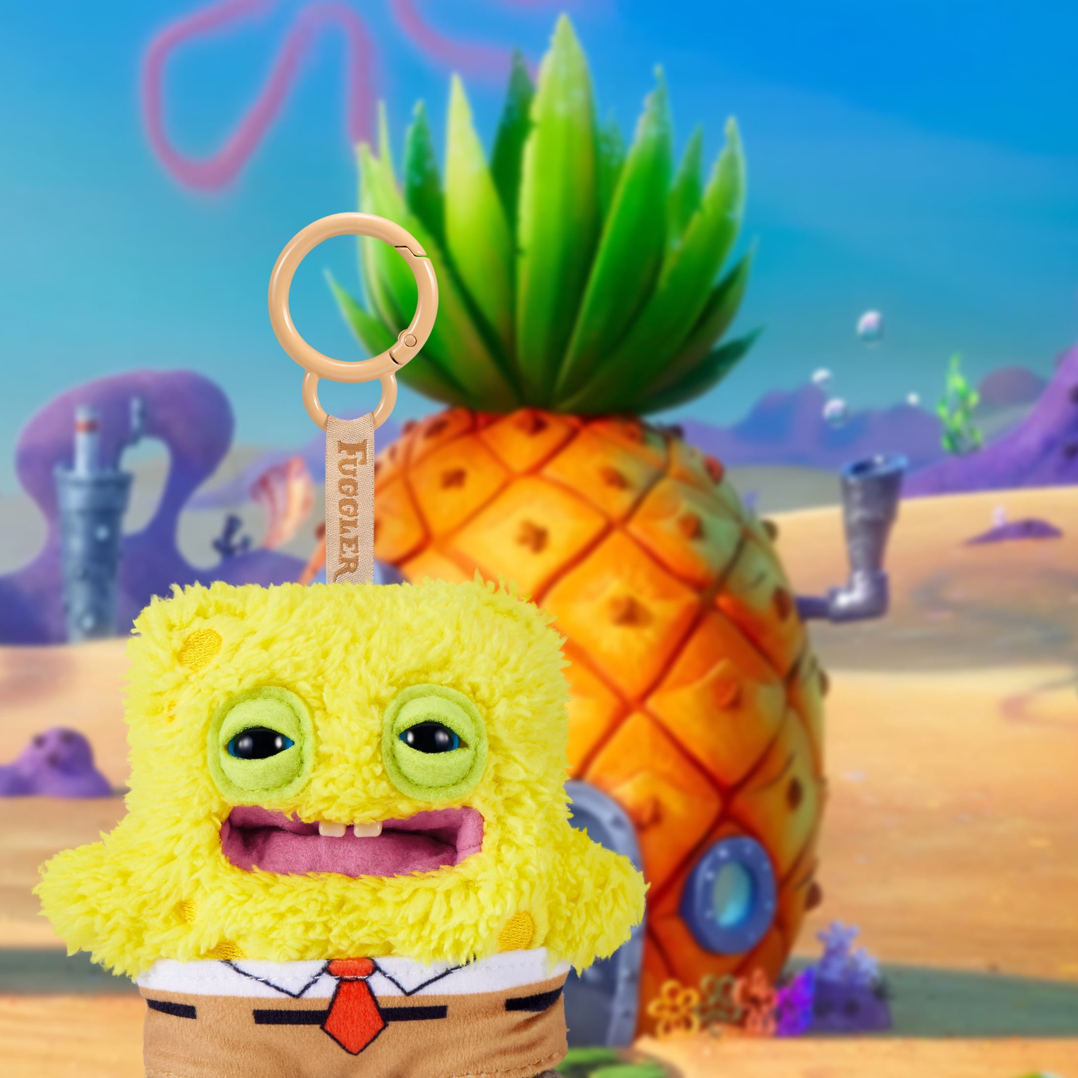 Fuggler SpongeBob Key Rings 5 inch (SquarePants), Funny Ugly Monster Plush Keychain by ZURU