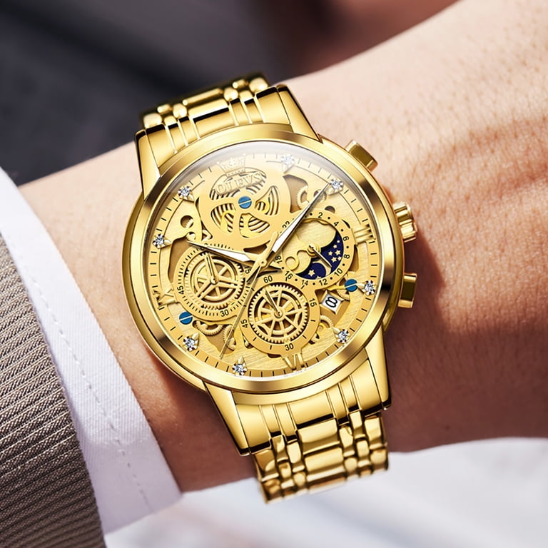 Gold-Tone Stainless Steel Wristwatch - Classic Men\'s Fashion Watch Classic Watch Mens Gold Tone Luxury Big Face Stainless Steel  main image 2