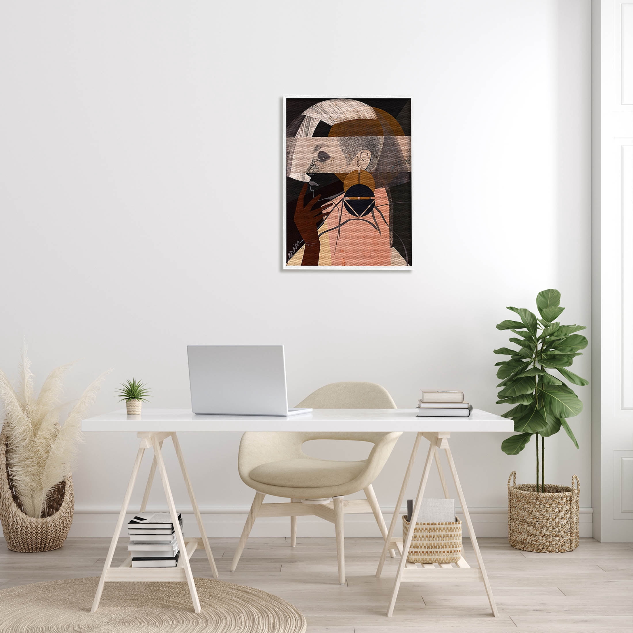 Layered Collage Woman Portrait Abstract Graphic Art White Framed Art Print Wall Art