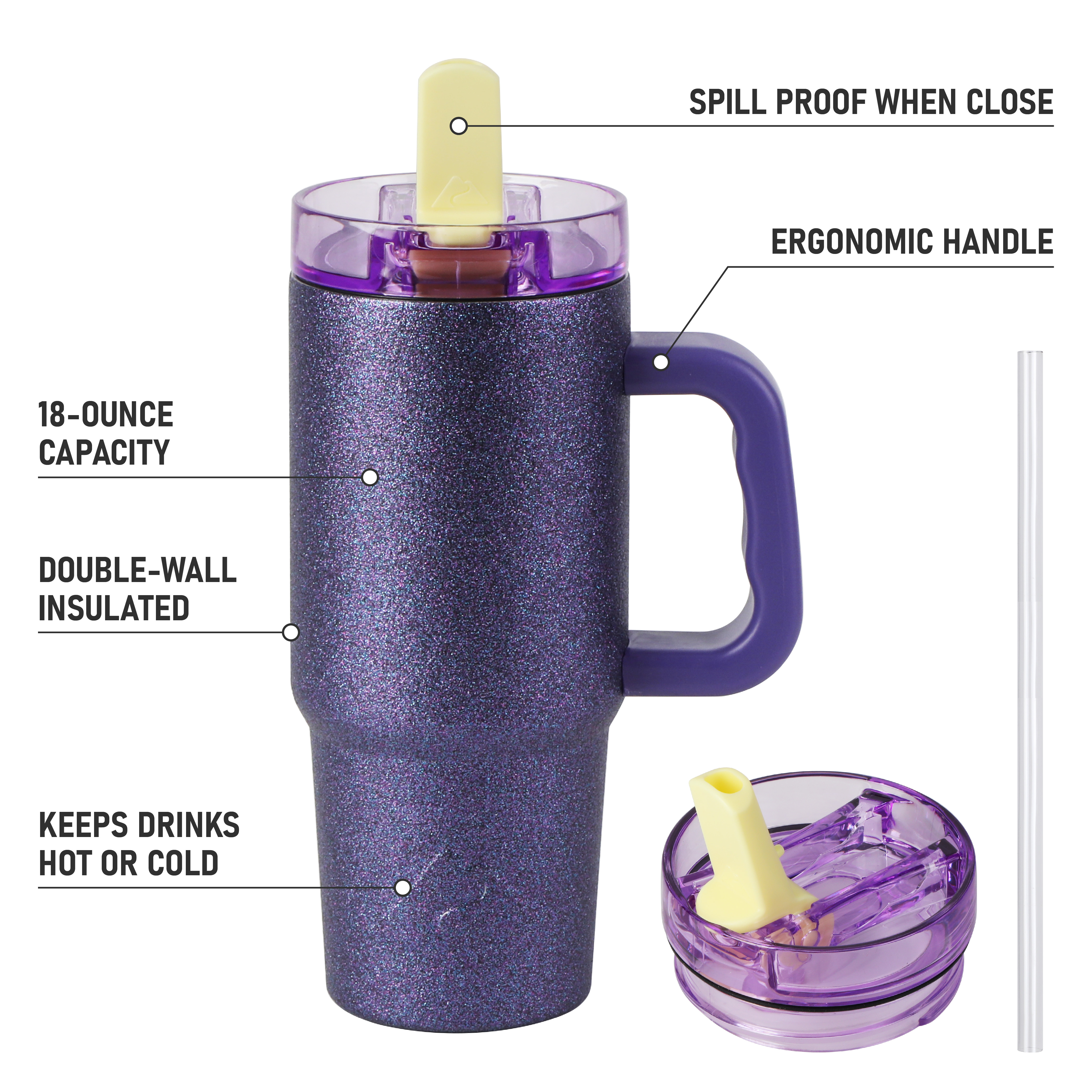 Termo de acero inoxidable aislado de 18 oz de edición limitada con asa, púrpura brillante 5