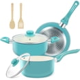 thumbnail image 1 of 7-Piece Nonstick Ceramic Cookware Set, Compact Kitchen Pots and Pans Set, Induction Cookware with Frying Pan & Saucepan, PFOA and PFAS Free, Turquoise, 1 of 6