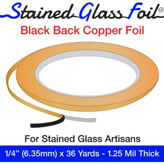 Stained Glass Foil 1/4"x 36Yds.Copper Foil Black Back Tape for Glass