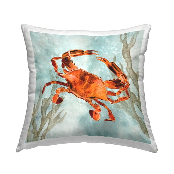 Stupell Industries Red Crab Underwater Square Decorative Printed Throw Pillow, 18 x 18