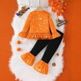 thumbnail image 4 of WeeBloom Girls Halloween Outfits Hallowmas Set Cute Pumpkin Print Long Sleeve Blouse With Lace Trim Flared Pants For Kids Party Dress Up Girl Outfit,Red 1-2 Years, 4 of 9