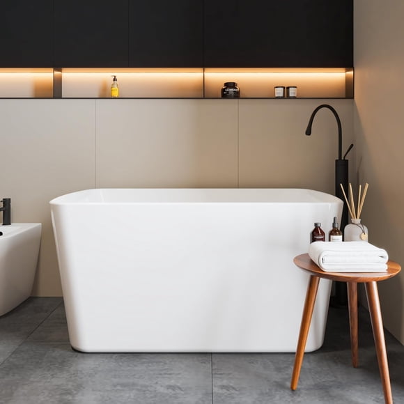 YUSAZENS Baignoire Autoportante en Acrylique Brillant de 49 Pouces avec Drain Mat Baignoire Moderne Autoportante pour Spa à Domicile Salle de Bain Facile à Nettoyer Blanc 49 Pouces