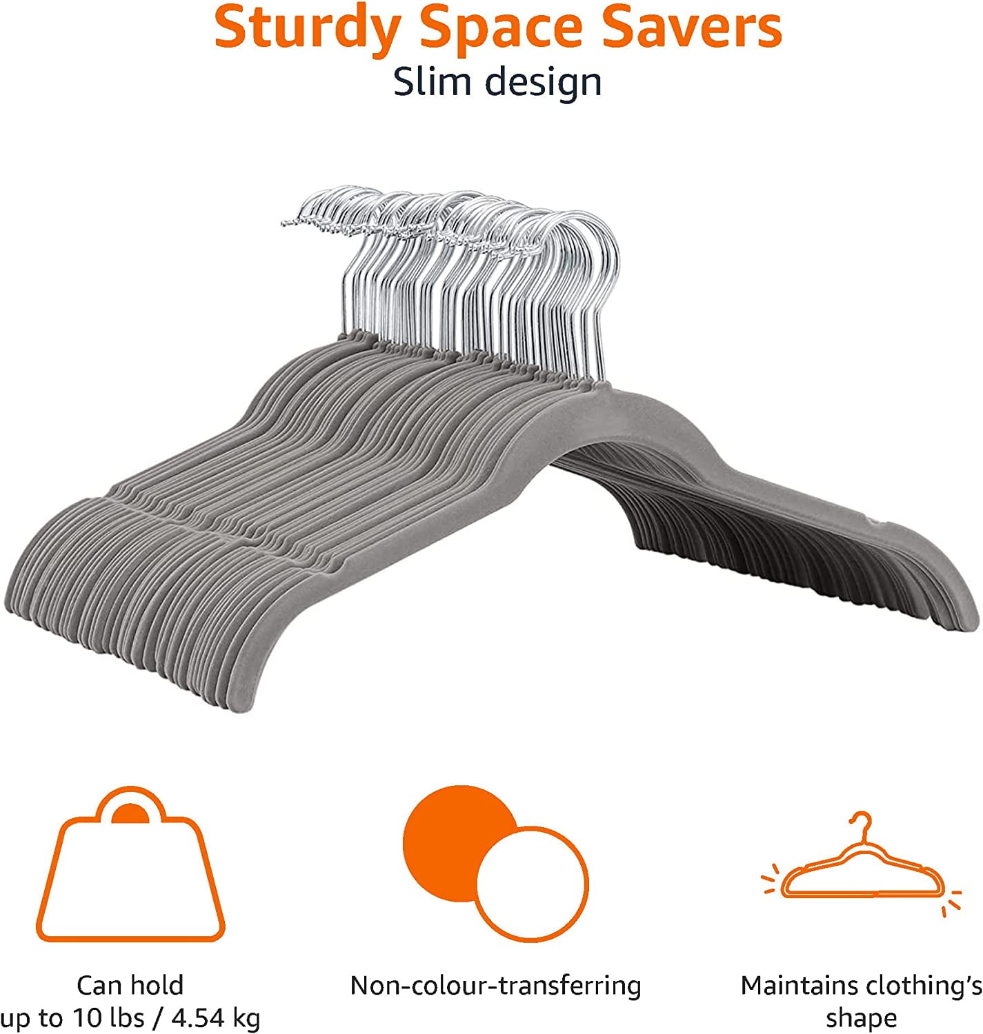 Space Saving Slim Velvet Non-Slip Clothes Hangers, Sturdy, Gray/Silver, 100-Pack
