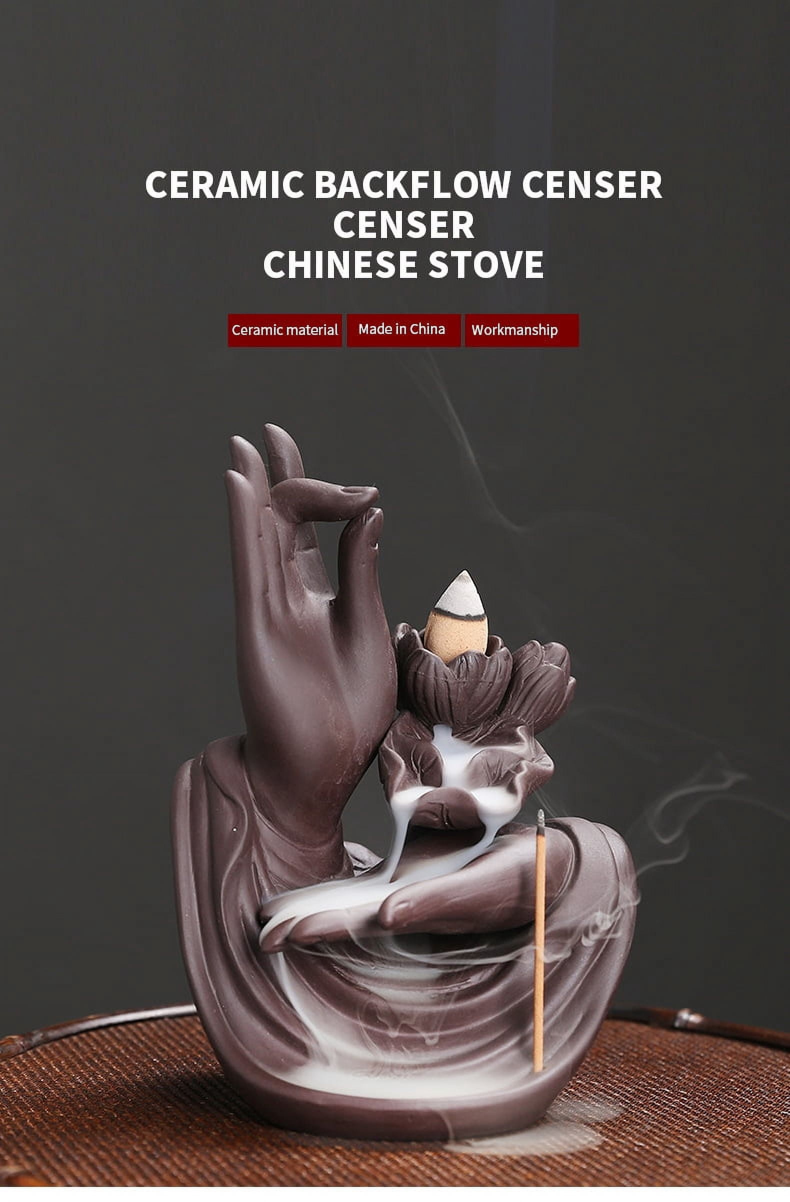 Purple Sand Backflow Incense Burner Waterfall Smoke Creative Lotus Buddha's Hand Incense Holder Censer Aroma Burner Crafts