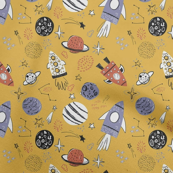 oneOone Polyester Spandex Mustard Yellow Fabric Galaxy Diy Clothing Quilting Fabric Print Fabric By Yard 56 Inch Wide