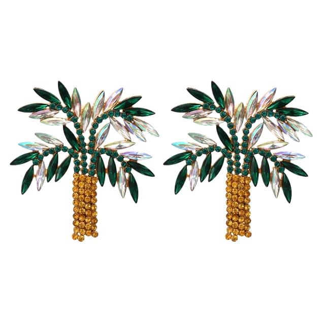 1 par de pendientes de árbol de coco con diamantes de imitación, accesorios de ropa para decoración de orejas de niña de moda