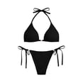 thumbnail image 5 of Womens Thong Bikini Sets String Halter Two Piece Swimsuit Cheeky Solid Color Bathing Suit Black 2XL(2XL), 5 of 8