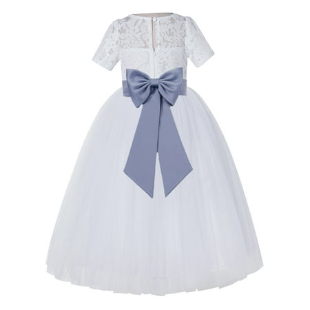 

Ekidsbridal White Floral Lace Vintage Flower Girl Dresses with Colored Sash Communion Baptism Gown for Church LG2T 4
