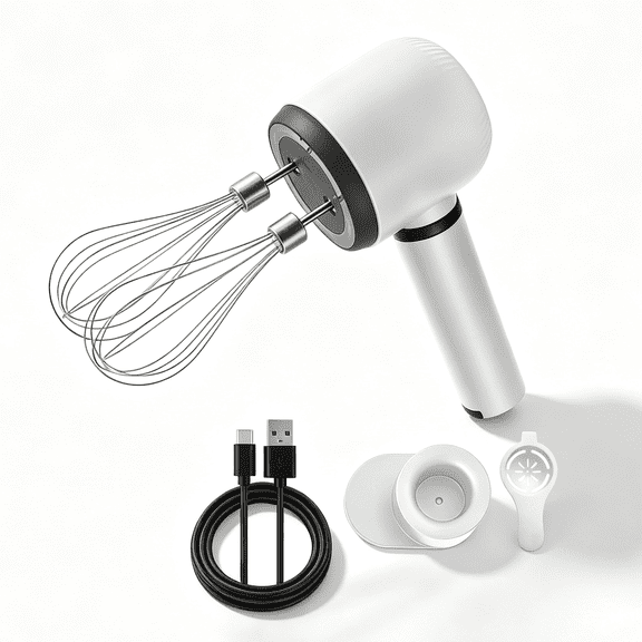 AMAZTEK Cordless Electric Hand Mixer Dual Whisk Hand Mixer, Stainless Steel USB Rechargeable Low Speed Cordless Electric Hand Whisk for Baking Kitchen Whipping Mixing Egg Cake Dough
