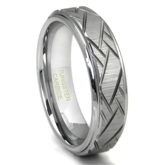 Andrea Jewelers Tungsten Carbide Diagonal Groove Wedding Band Ring Sz 7.0