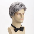 thumbnail image 5 of Fashionable Men's Silver Gray Short Hair Wig | Synthetic High Temperature Fiber Head Cover, 5 of 6