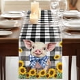 thumbnail image 3 of Sunflowers Pig 90 Inch Table Runner, Farmhouses Animals Black White Plaid Farmhouse Dresser Scarf Cotton & Linen Tablerunner for Dining/Kitchen Island/Holiday Party Décor 13" x 90", 3 of 9