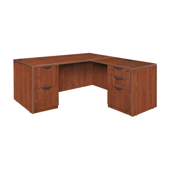 Legacy 66" Double Full Pedestal L-Desk with 35" Return- Cherry