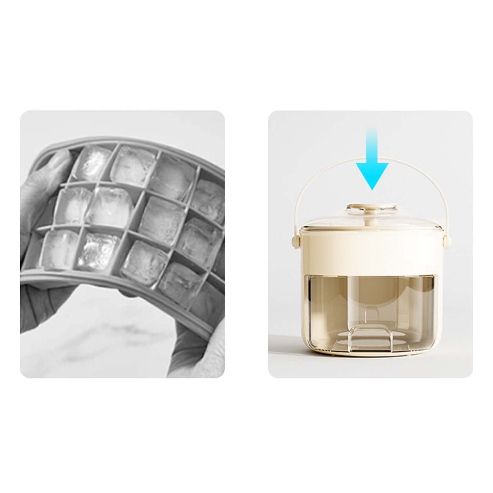 Ice Cube Tray with Lid and Bin,42 Grid Ice Cube Mold Two Layer Storage Box,Flexible Ice Cube Trays One-Click Demolding,Pull-Out Ice Drawer with Portable Handle,Whiskey Cocktail Tools Cream Maker