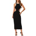 thumbnail image 2 of INSPIRE CHIC  Women's Racerback Dress Hollow Out Sleeveless Bodycon Tank Dresses Medium Apricot, 2 of 5