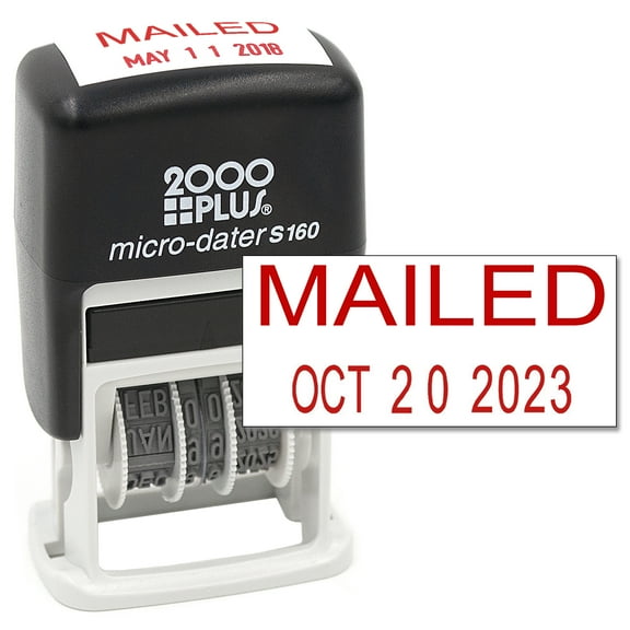 Cosco 2000 PLUS Self-Inking Rubber Date Office Stamp with MAILED Phrase & Date - RED Ink (Micro-Dater 160), 12-Year Band