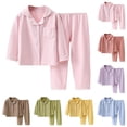 thumbnail image 5 of Mnyotv Long Sleeved Button Down Pajamas Set for Kids Fall Winter Clothes Unisex Solid Lounge Set Toddler Pajamas Size 6-7 Years, 5 of 6