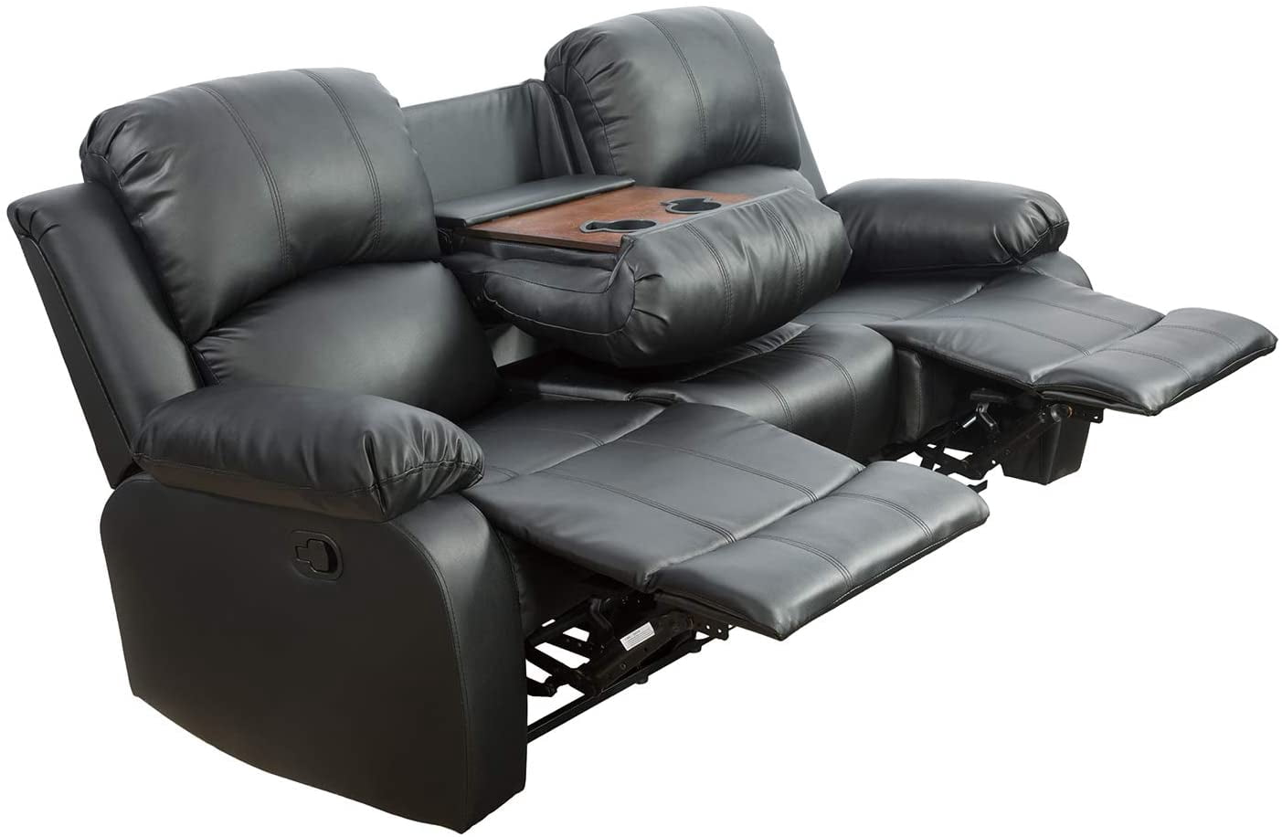 PonLiving 82'' Pillow Top Arm Reclining Sofa With Dropdown Table, Black