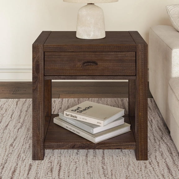 Grain Wood Furniture Montauk End Table, Solid Wood with a Rustic Walnut Finish