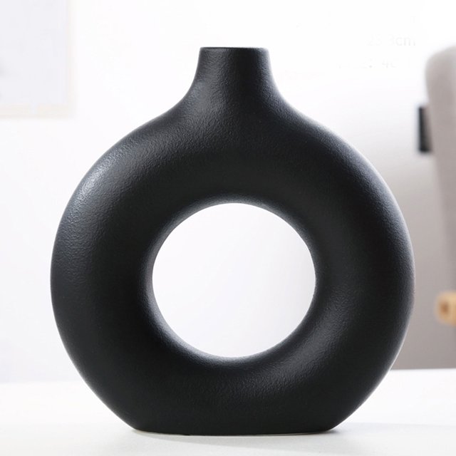 Jarrones De Flores Jarrones de mesa de centro huecos de maceta de cerámica para decoración de escritorio (negro L) Wdftyju Libre de BPA