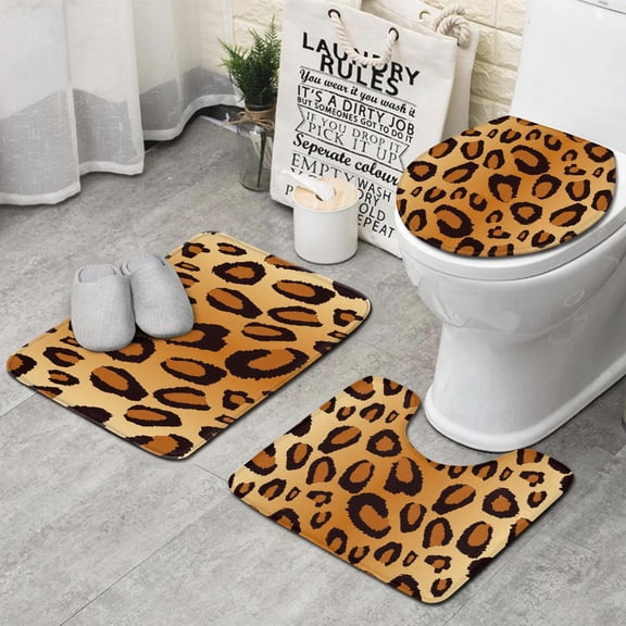 Gold and Black Of Leopard Print Bathroom Rugs Sets 3 Piece,Toilet Cover Set,Absorbent Non Slip Bathroom Mats Sets with U-Shaped Contour Rug Toilet Rug Set