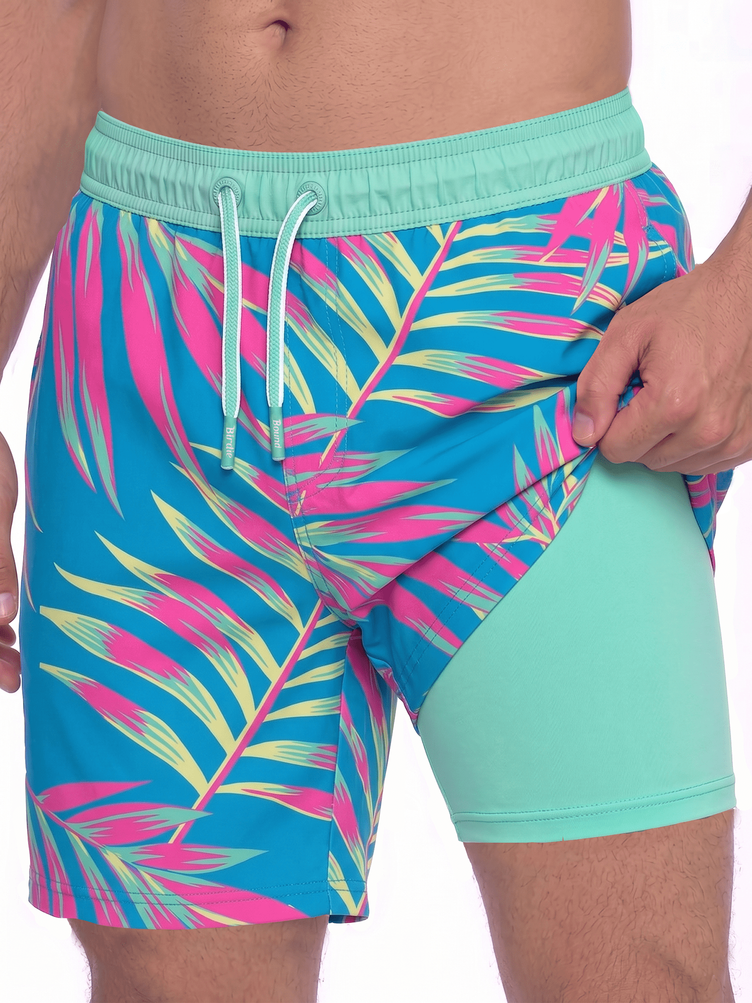 Birdie Bound Men's Printed Leaves Pops Swim Trunks, Sizes S-3XL