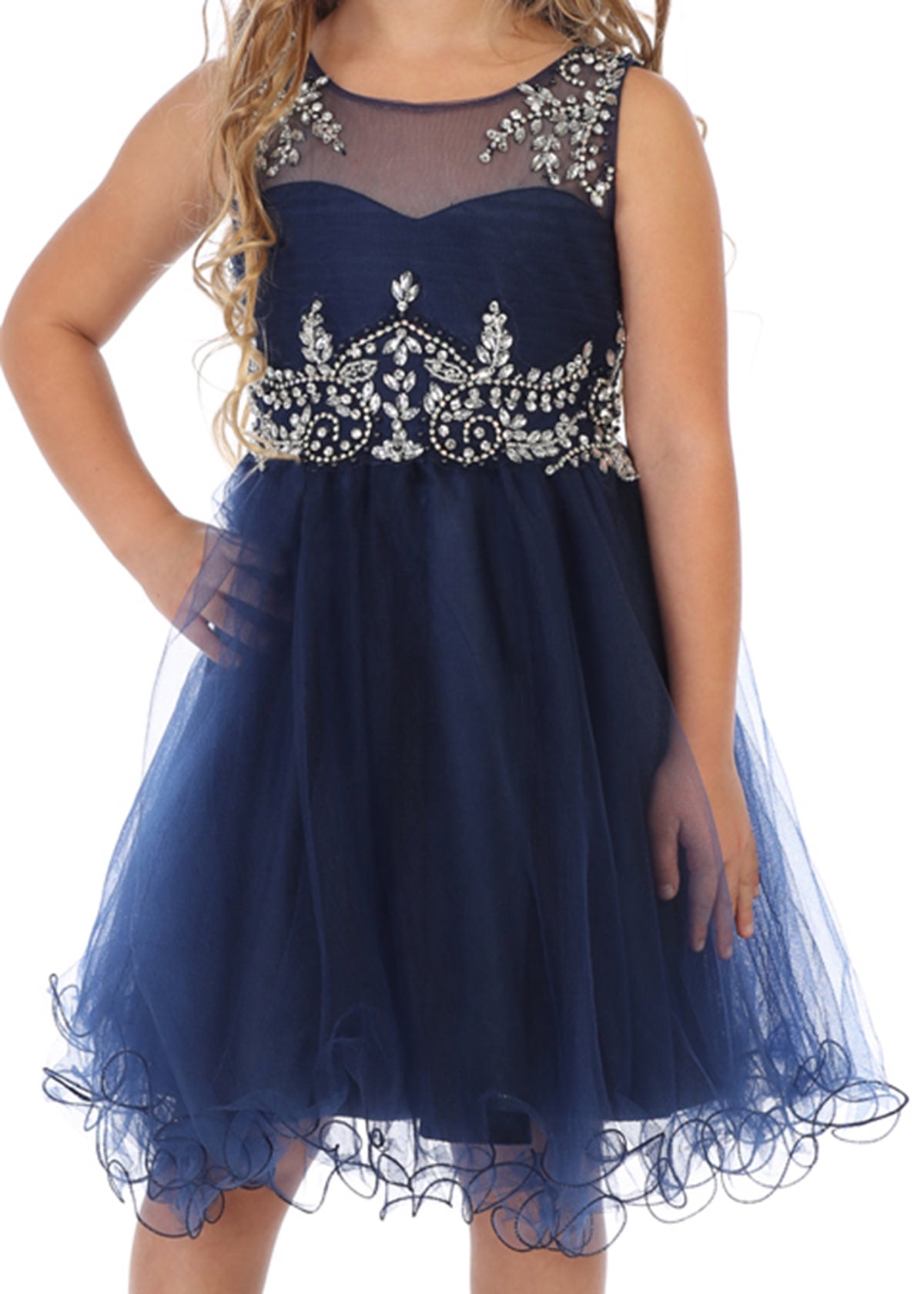 Little Girls Dress Rhinestones Pageant Holiday Party Gown Flower Girl Dress Navy Size 4 (M71BK2