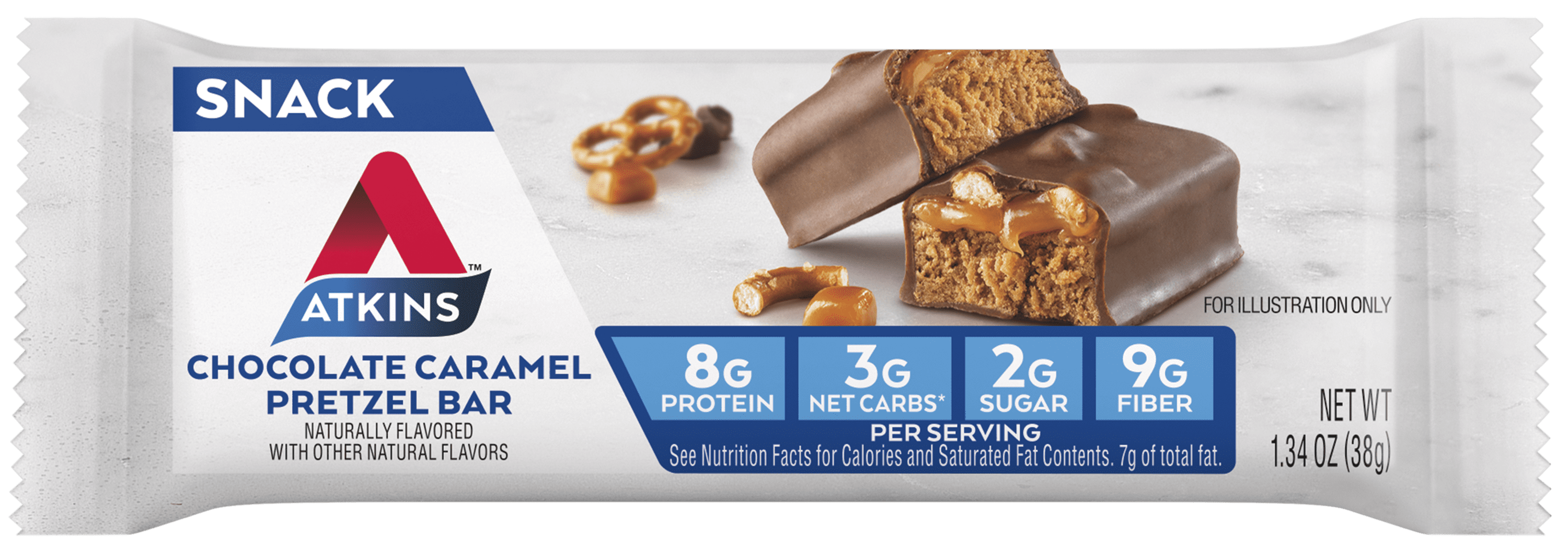 Atkins Snack Bar, High Protein, Low Carb, Chocolate Caramel Pretzel, 5 Ct