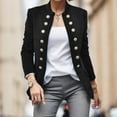 thumbnail image 2 of YDFCWXW Women's Solid Color Stand Up Collar Cardigan Button Decoration Casual Long Sleeve Blazers Jacket Black, S, 2 of 5